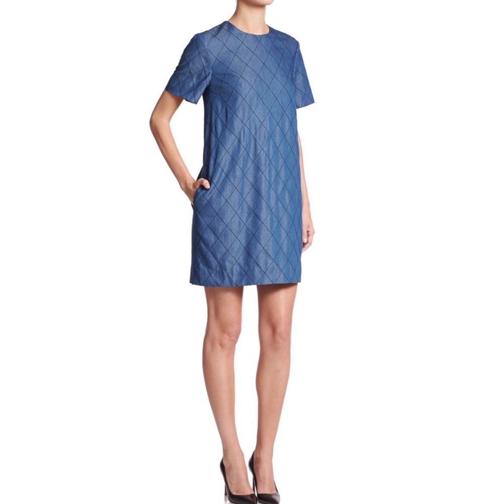 Kate Spade New York Quilted Chambray Dark Blue Shift Dress Womens Size 6 Preppy